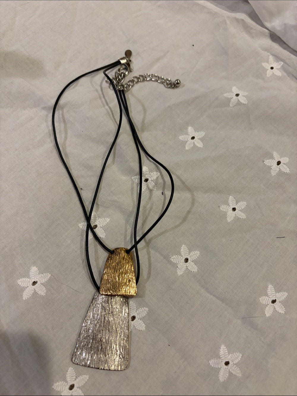 Chico's Gold and Silver Layered Pendant Necklace on Black Cords